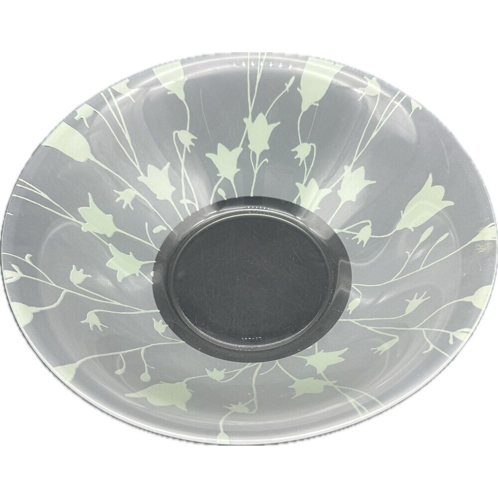 VTG Frosted Glass‎ GREEN Bellflower Serving Bowl Made In France 10.5”